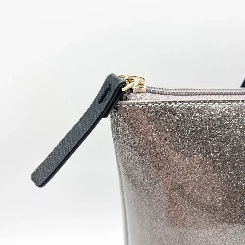 Kate Spade New York Mavis Street Jeralyn Silver Gray Glitter Tote Bag Purse READ